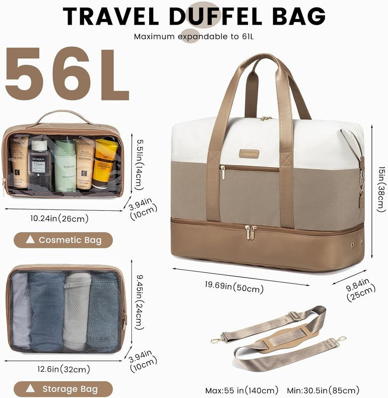 Women Travel Duffel Bag Large Weekender Gym Bag Shoe Compartment Packing Cubes4