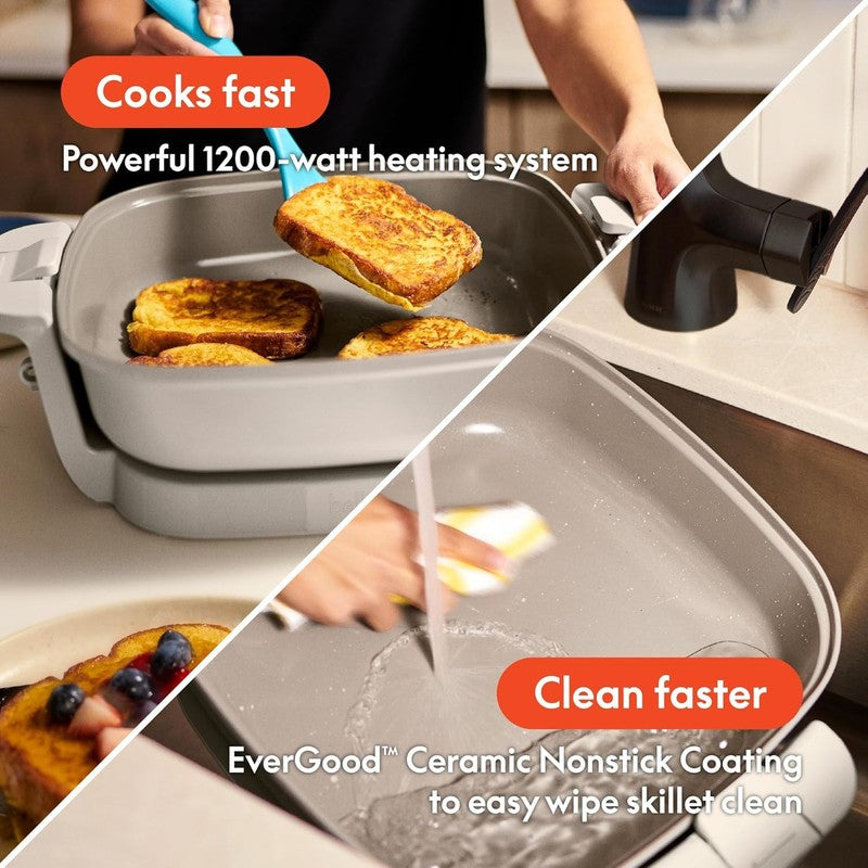 1200W Electric Skillet w/ Ceramic Coating Glass Lid Adjustable Temp3