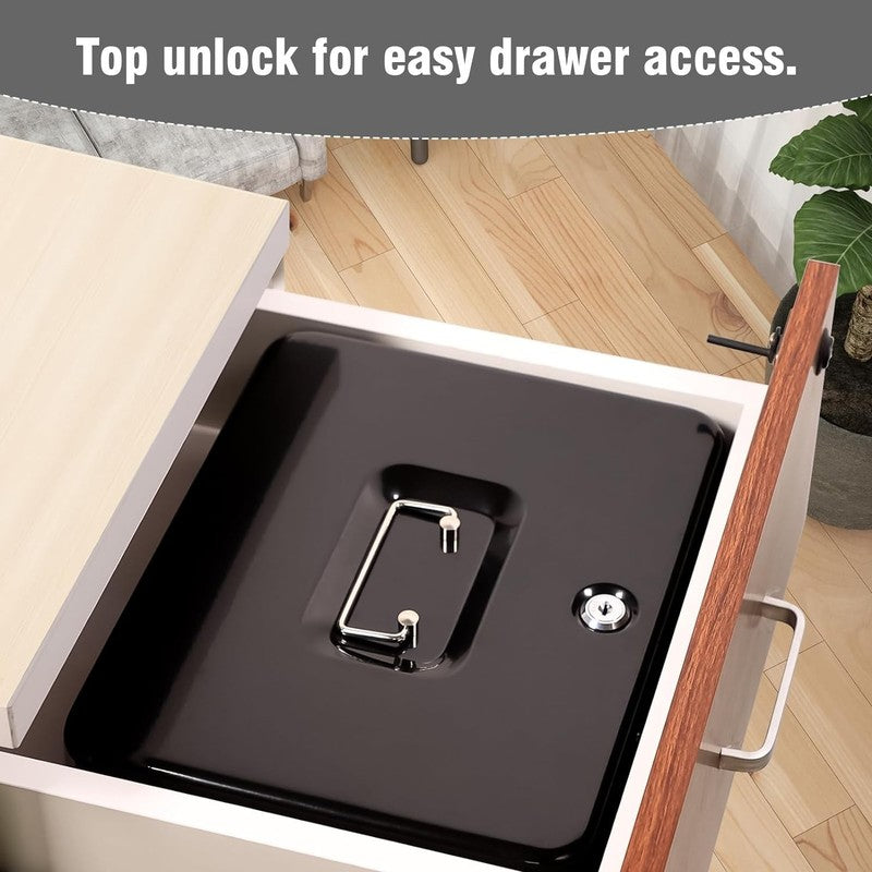 XL Locking Cash Box with Key, Cash Tray & Coin Slots - Black Organizer5
