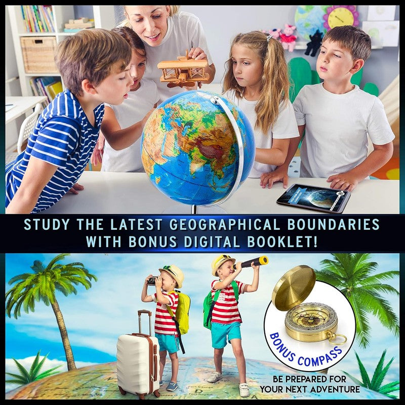 13in Illuminated World Globe w/ Constellations Compass Kids Adult Decor3
