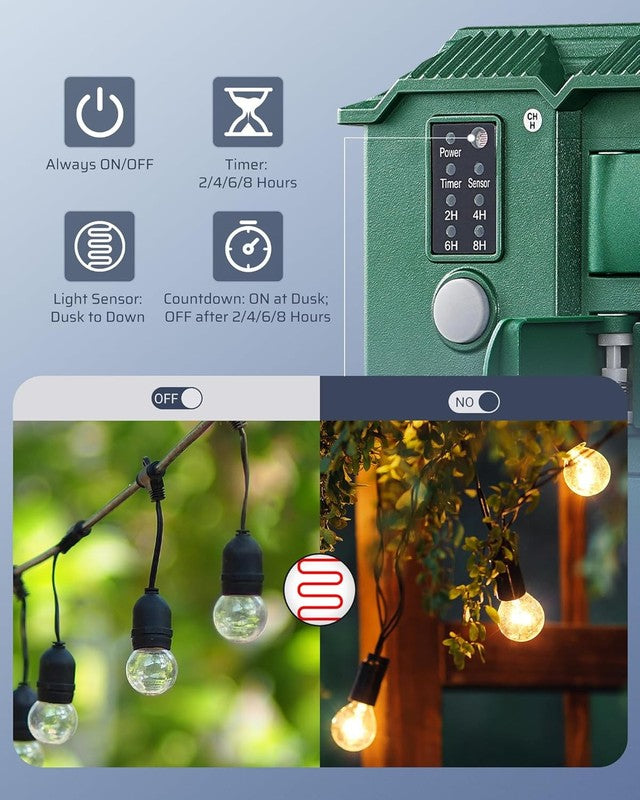 Outdoor Power Stake Timer Waterproof, 6 Grounded Outlets, 6FT Extension Cord, 101
