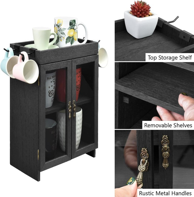Small Wooden Countertop Storage Cabinet with Adjustable Shelves and Removable Ho5