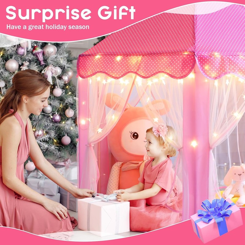 Princess Tent Girls Large Playhouse Kids Castle Play Tent with Star Lights Toy f1