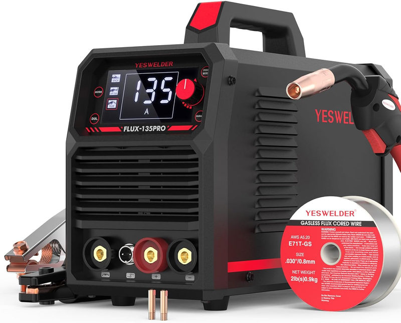 135A MIG Welder 3 in 1 – Flux Core, TIG/Stick Welding with LED Digital Display, 9