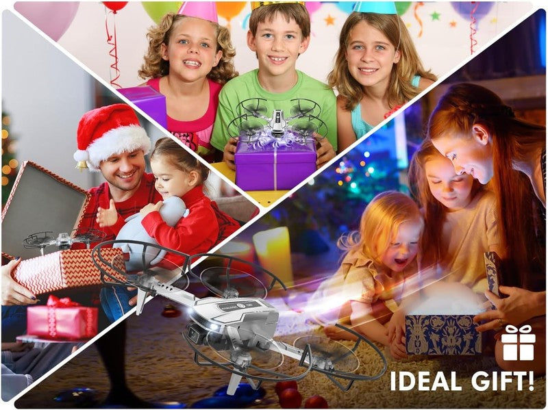 Mini Drone for Kids w/ 1080P Camera, FPV RC Toy, 2 Batteries – Silver Gift5
