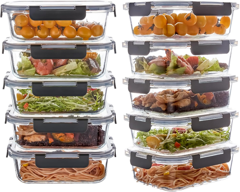 10 Pack 22oz Glass Meal Prep Containers Airtight Leakproof Gray10