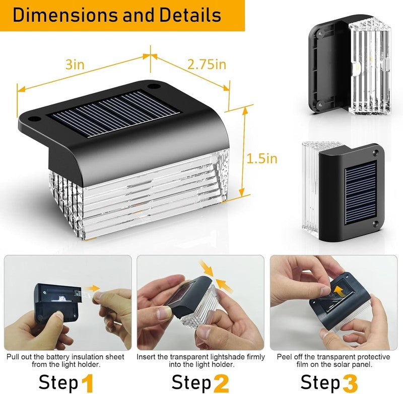 8 Pack Solar Fence Lights   Warm White LED Outdoor Waterproof Step Lights5