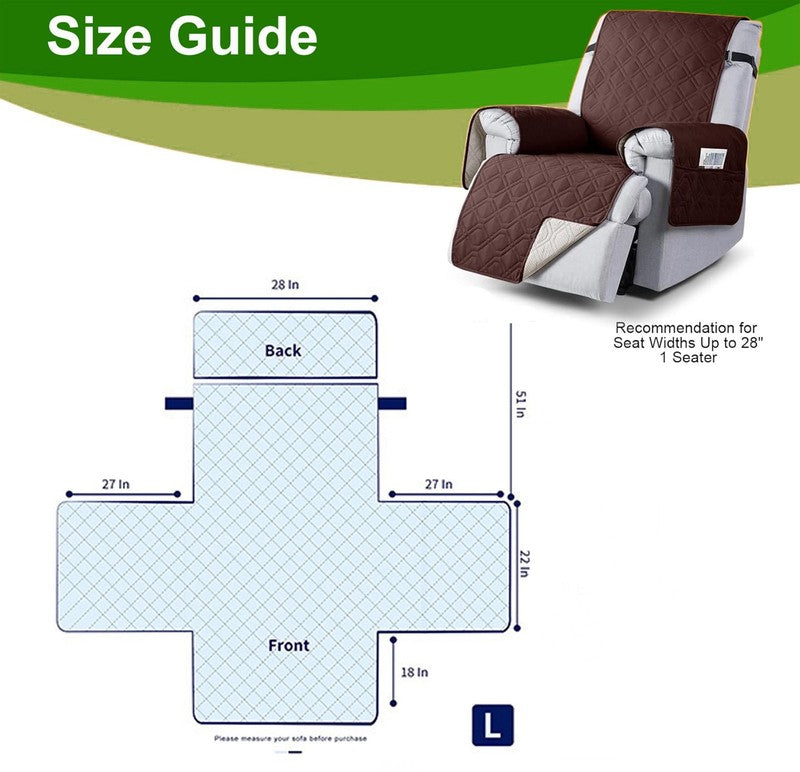 Waterproof Recliner Chair Cover Brown 28" 5-Layer Anti-Slip with Side Pockets5