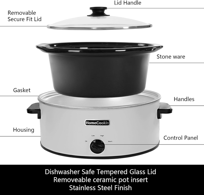 7Qt Oval Slow Cooker Manual 3-Setting White Stainless Steel Warmer2