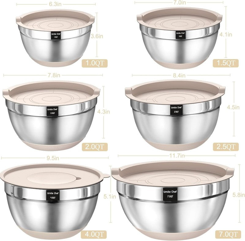 26PCS Stainless Steel Mixing Bowls Set with Airtight Lids & Grater Attachments1