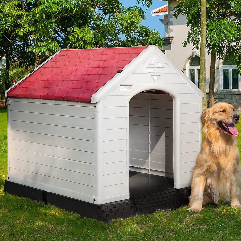 Plastic Dog House Outdoor Indoor for Small Medium Large Dogss with Elevated Floo0