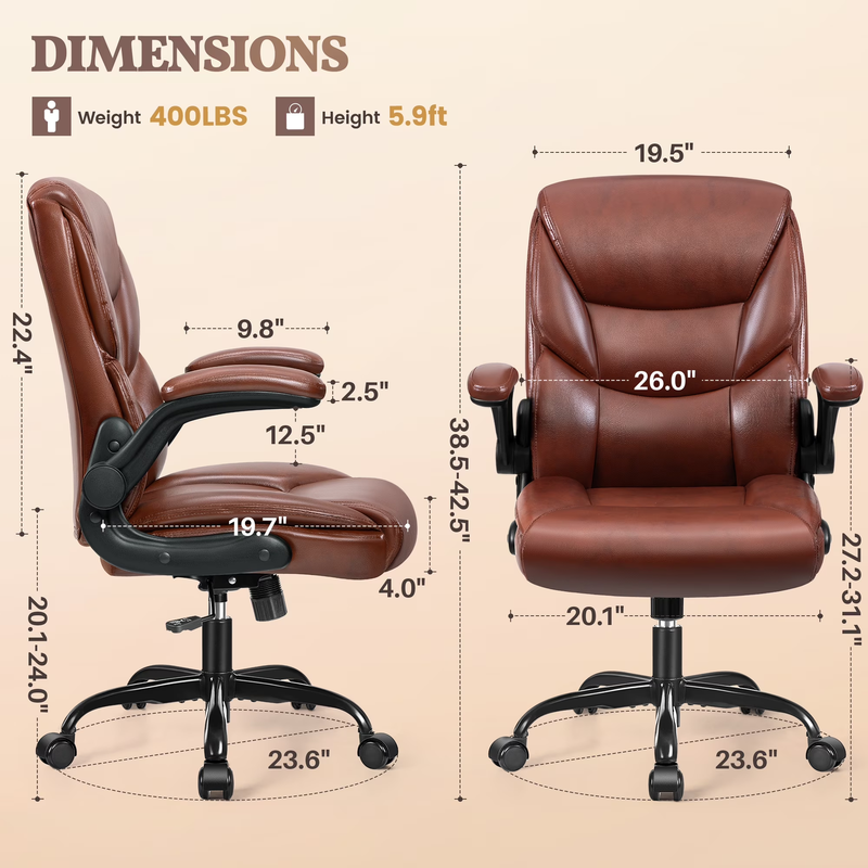 High Back Leather Office Chair 400LB Adjustable Desk Chair Dark Brown1