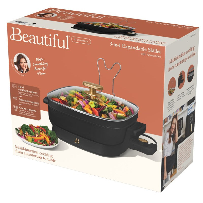 5 in 1 Electric Skillet Expandable to 7 Qt w/ Glass Lid Black Sesame9