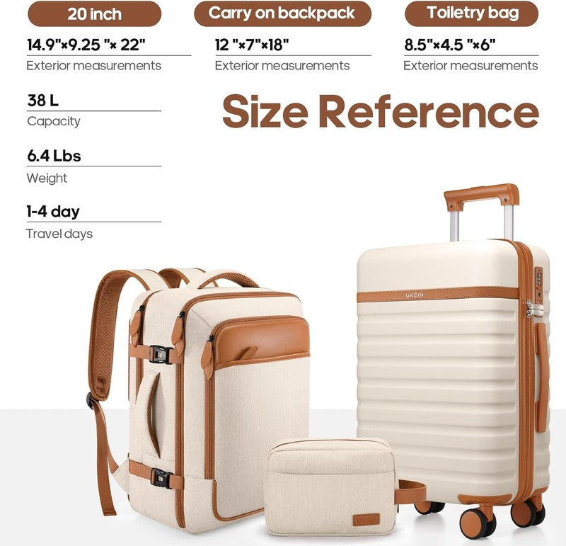 3 Piece Luggage Set 20" Carry On Spinner Hardside Suitcase w/ TSA Lock Beige6