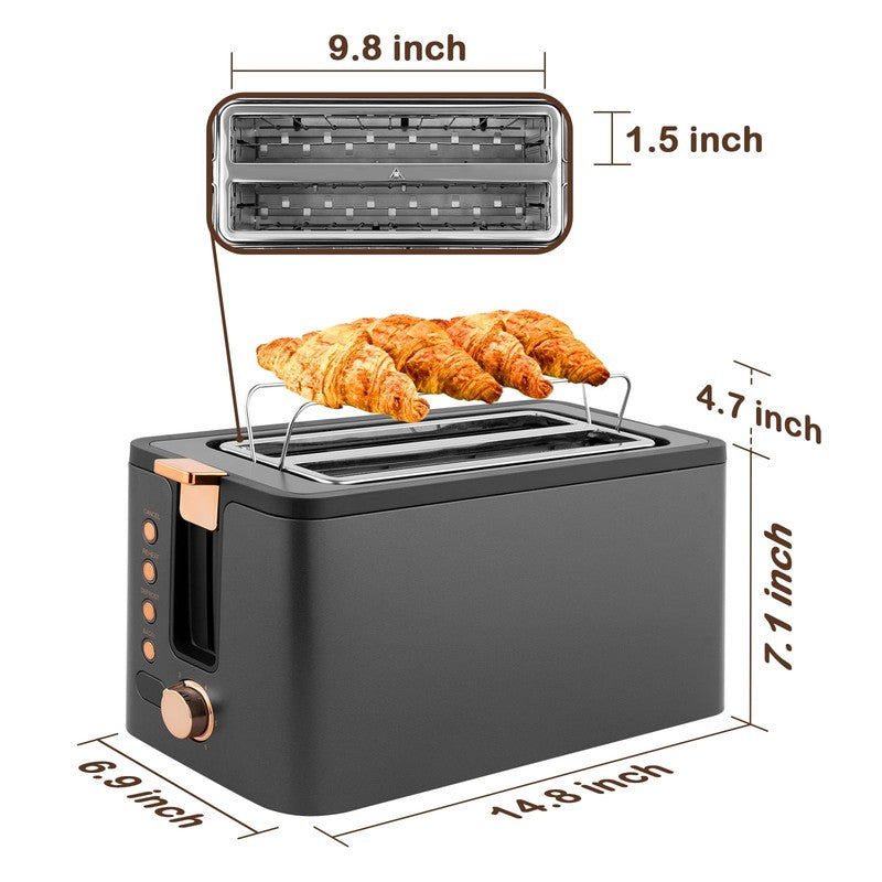 4-Slice Stainless Steel Toaster Digital Timer 1300W Grey with Crumb Tray6