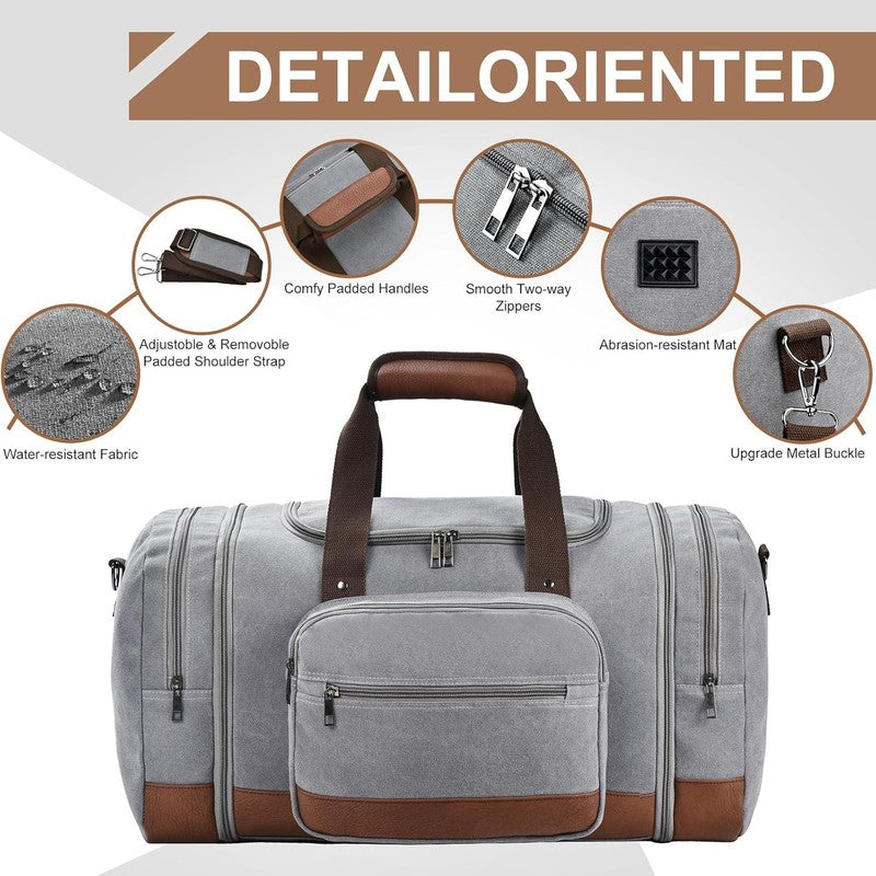 50L Canvas Duffle Bag Grey w/ Toiletry Bag Travel Gym Weekender Carry On4