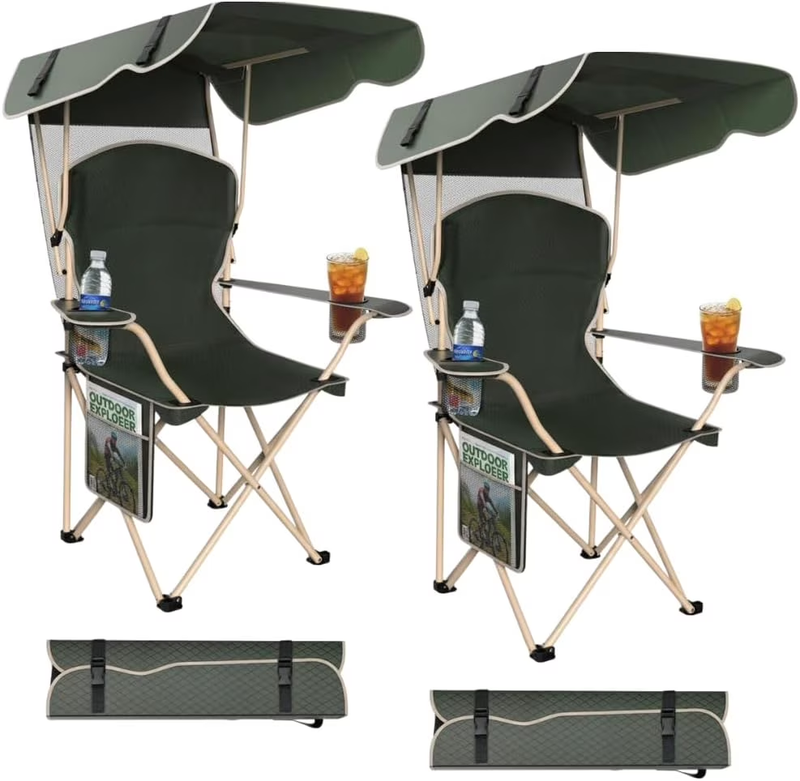 2-Pack Portable Folding Camping Chairs with Canopy Shade, Beach Chair for Adults9