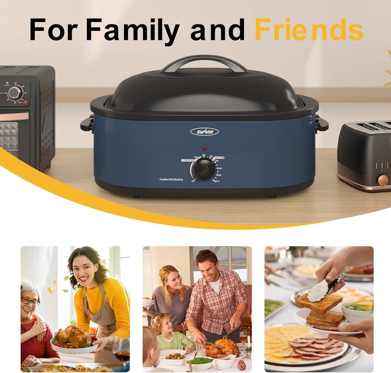 20Qt Electric Roaster Oven Stainless Steel Blue 24Lb Turkey Removable Rack4
