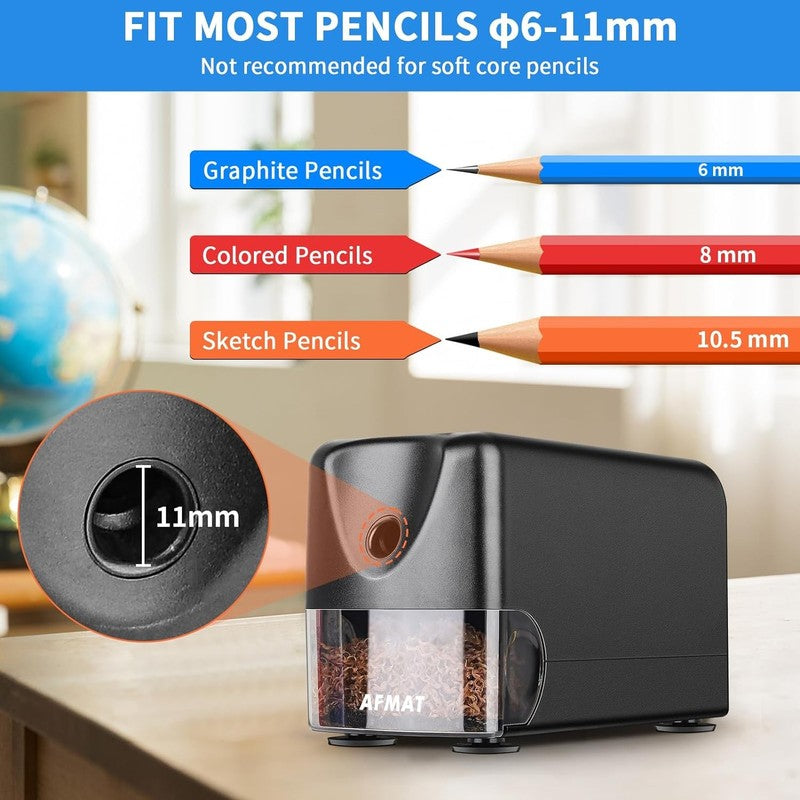 Heavy Duty Electric Pencil Sharpener for 6 11mm Pencils Auto Stop Black1