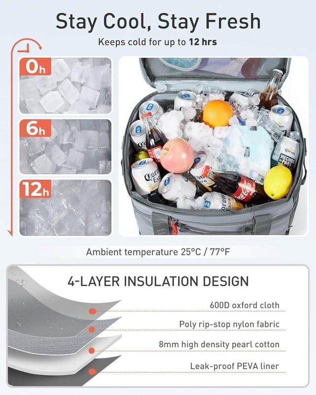 Soft Sided Insulated Cooler Bag 48 Can Collapsible Leakproof Ice Chest1
