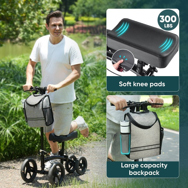 Steerable Knee Scooter All Terrain Foldable Walker Crutch Alternative Black3