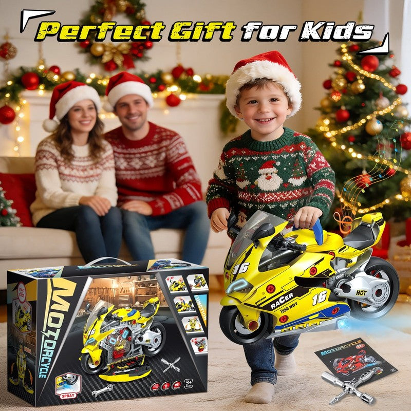 Take Apart Motorcycle Toy – STEM Building Kit with Lights, Sound & Spray 1