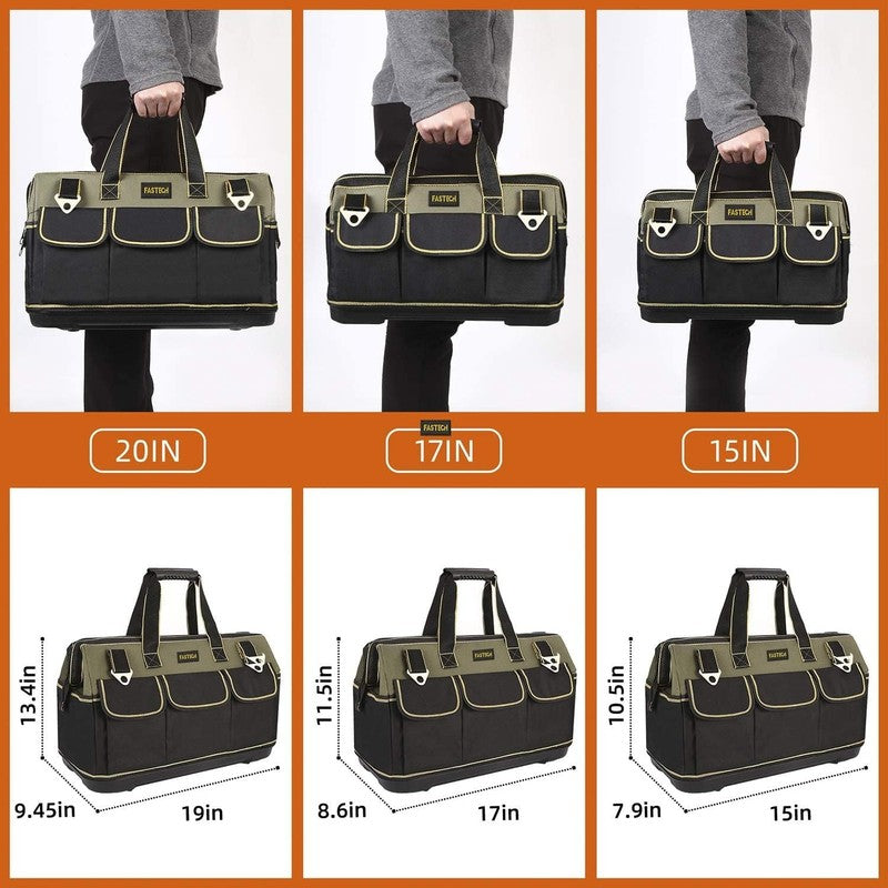 17" Wide Mouth Tool Bag Waterproof Molded Base Tool Organizer with Strap5