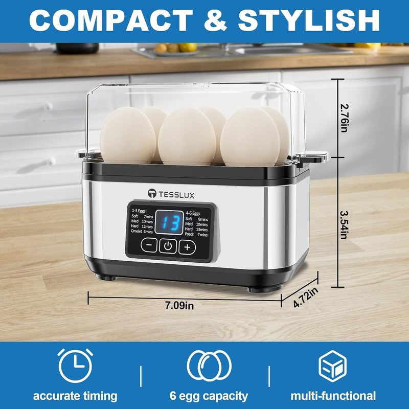 Electric Rapid Egg Cooker – 6 Egg Capacity with Auto Shut Off for Boiled, 1