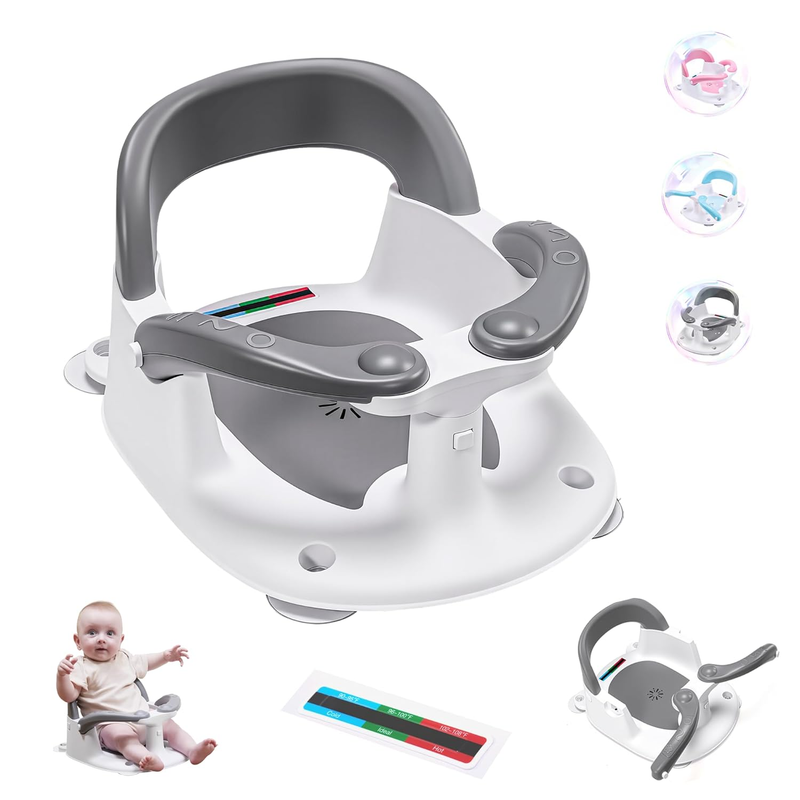 Baby Bath Seat 6M+, 360° Bath Chair with Safety Suction & Temp Card (Gray)8
