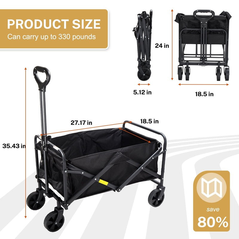 330LBS Foldable Wagon Cart, Heavy Duty Beach/Camping, Big Wheels   Black4