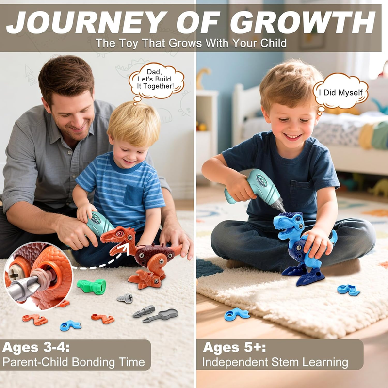3 Pack Dinosaur Building Toys STEM Drill Construction Set Kids Educational5