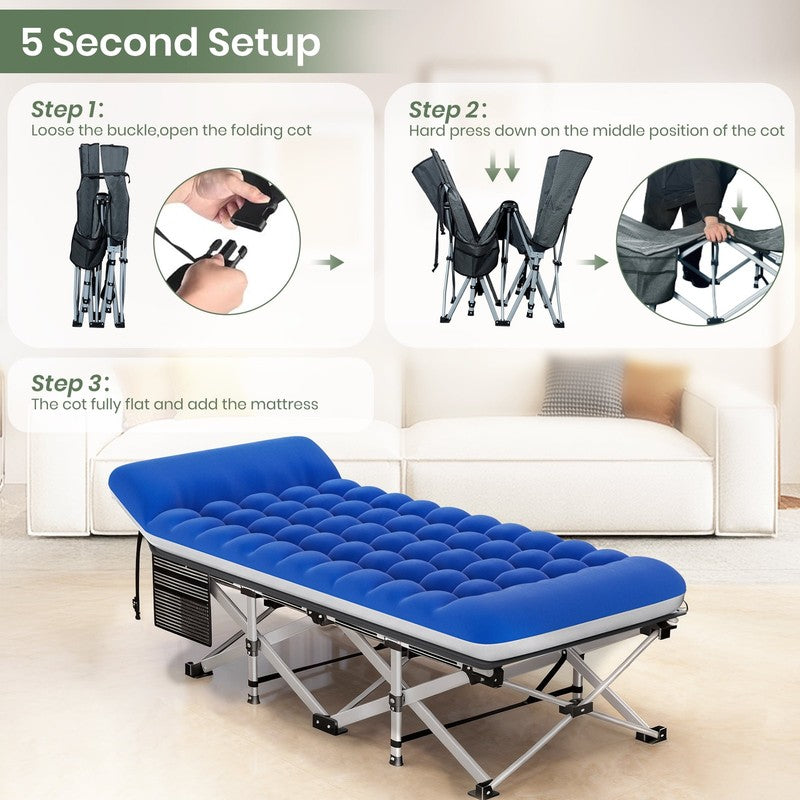 Folding Camping Cot with Double-Layer Mattress – 75×28" Portable Bed for Travel,7
