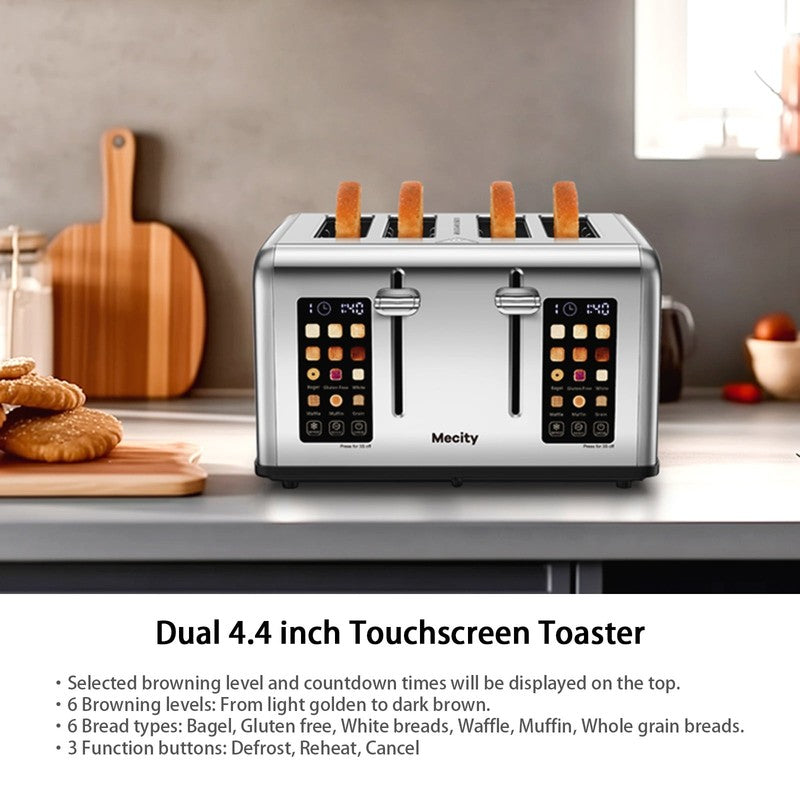 4-Slice Touchscreen Toaster Stainless Steel 6 Browning Reheat Defrost6