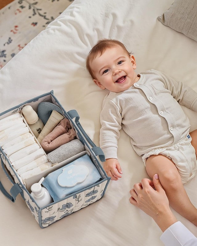 Floral Diaper Caddy Organizer Nursery Storage Basket Peony Blue5