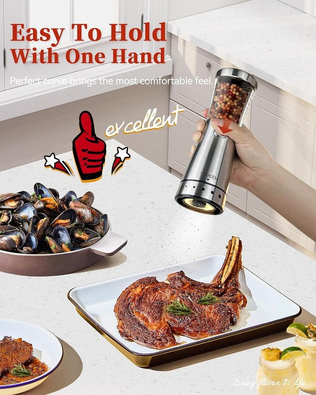 Electric Salt and Pepper Grinder Set with Storage Base, Stainless Steel Recharge2