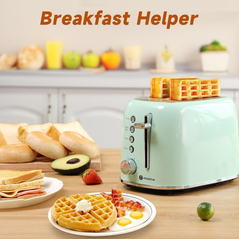 Retro 2 Slice Toaster Aqua Green - Wide Slots, Bagel, Defrost, 6 Shade4