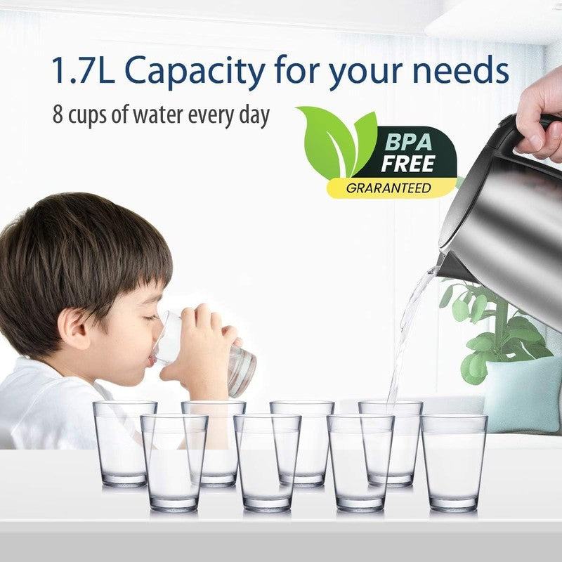 1.7L Stainless Steel Electric Kettle with LED Light & Auto Shut Off, 1500W1