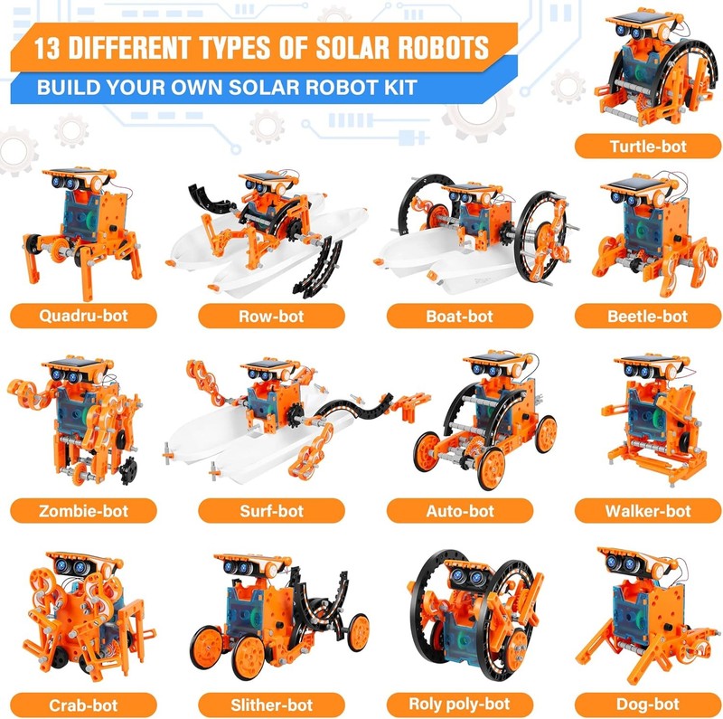 STEM 13 In 1 Education Solar Robot Toys for Age 8 12, DIY Building Science Exper1