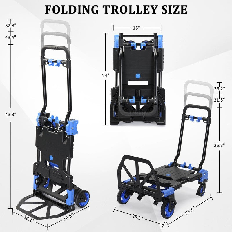 Portable 2-in-1 Hand Truck & Dolly Cart Foldable 330LB Capacity Handle1