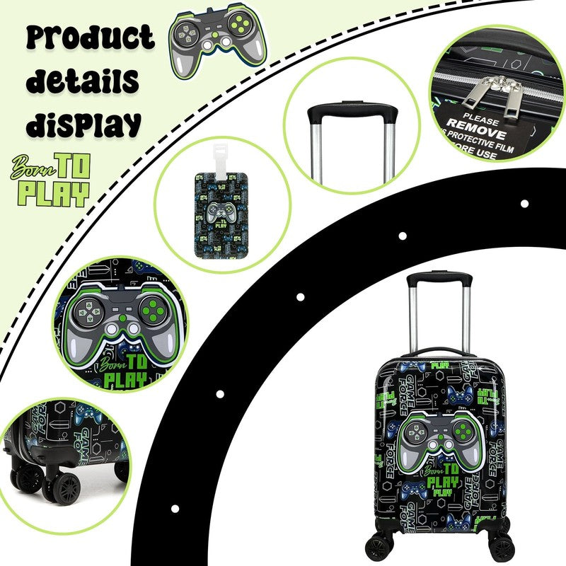 Kids Carry on Luggage Sets for Boys with Travel Pillow Rolling Suitcase with Whe4