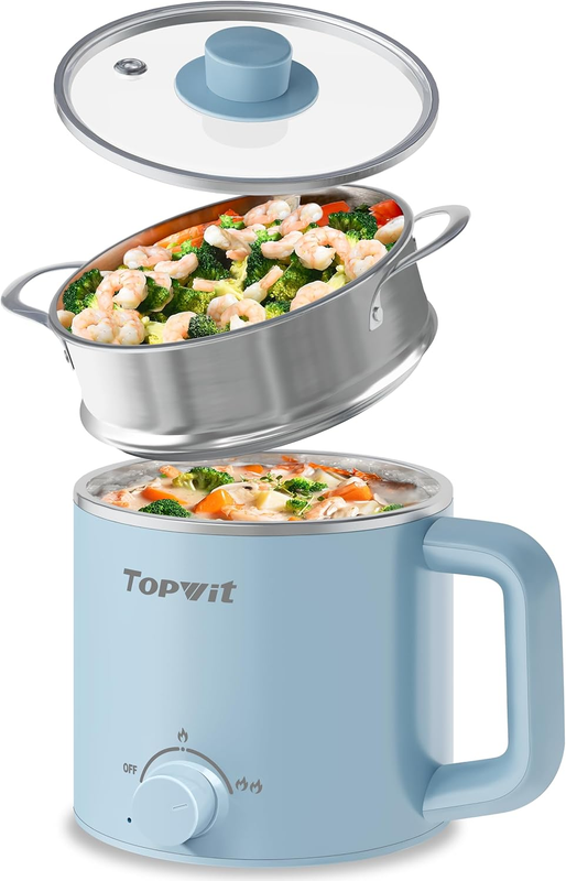 1.6L Electric Hot Pot Steamer Ramen Cooker Portable Dual Power Control Blue10