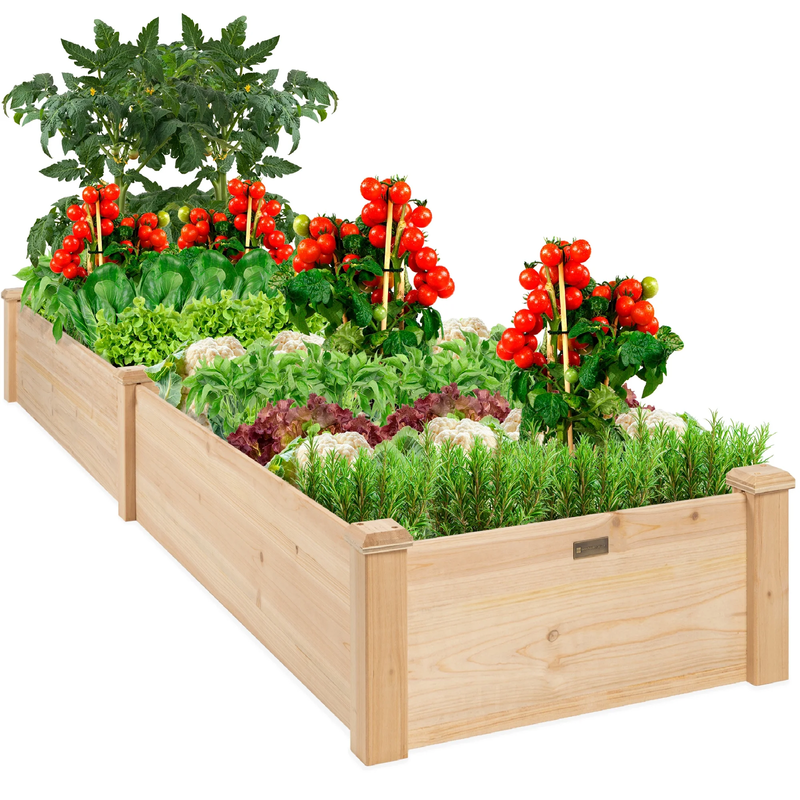 8X2Ft Outdoor Wooden Raised Garden Bed Planter for Grass, Lawn, Yard - Natural8