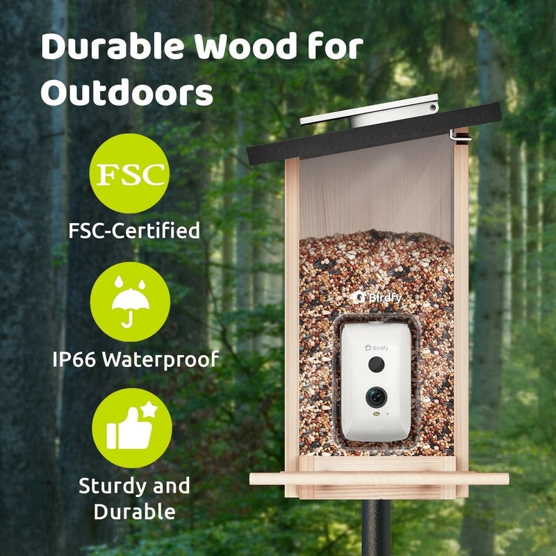 Smart Wooden Bird Feeder w/ Camera & Solar, AI ID 6000+ Species, Ebony5