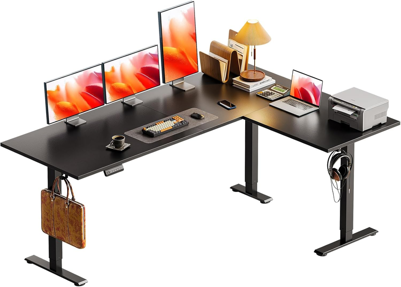 63” Reversible L-Shaped Electric Standing Desk Height Adjustable Corner Black0
