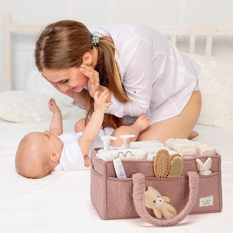 Baby Diaper Caddy Organizer with Handle, Boy & Girl Shower Gift Basket, Portable3