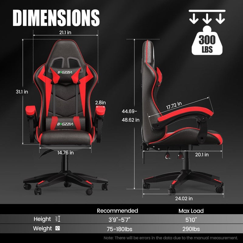 Gaming Chair with Adjustable Headrest & Lumbar Support, Height Adjustable, Red1