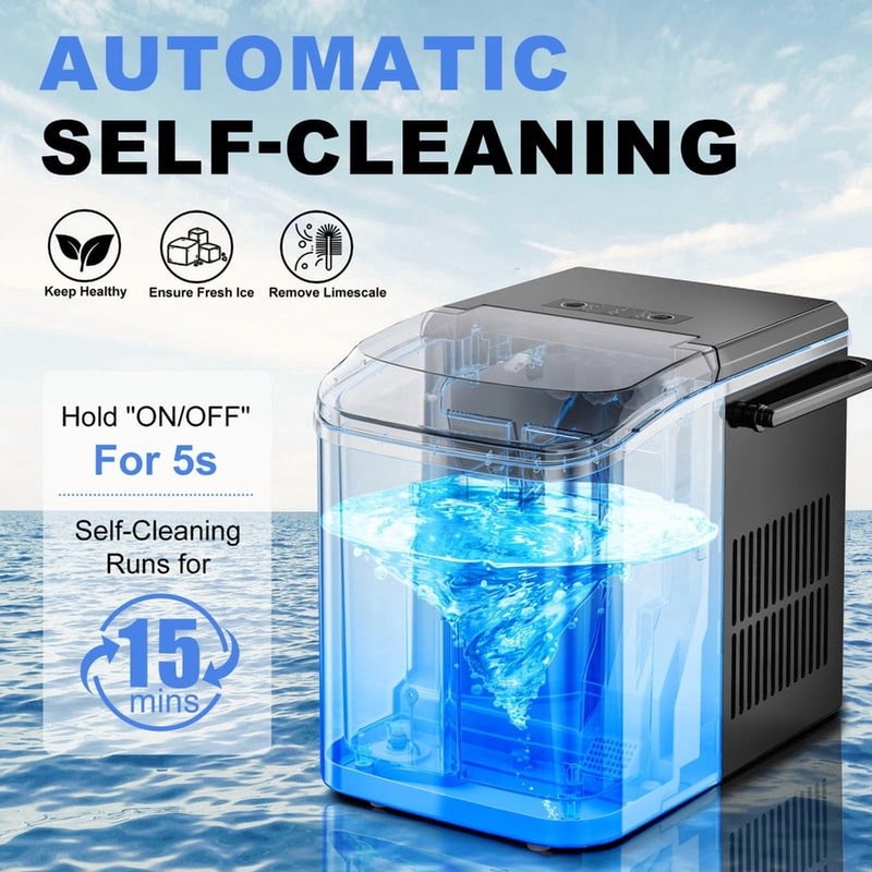 Countertop Ice Maker, 9 Bullet Ice Cubes in 6 Mins, 26Lbs/24H, W/ Scoop & Basket2