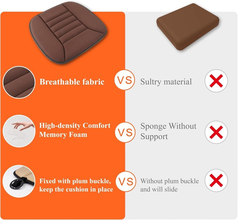 Car Seat Cushion 1.2" Memory Foam for Car & Office Chair – Brown6