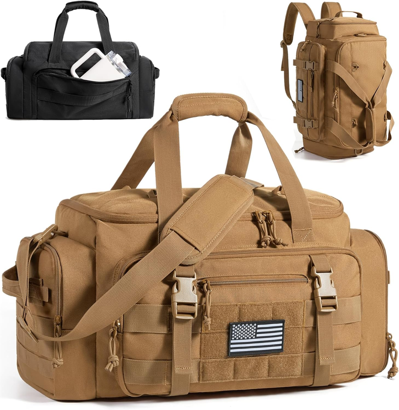 22L Tactical Gym Duffle Bag Backpack w/ Shoe Compartment Travel Khaki8