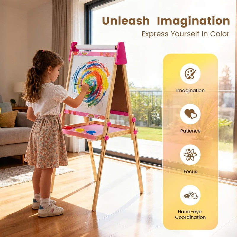 Kids Easel, Double-Sided Magnet Whiteboard & Chalkboard with Paper Roll, Storage7
